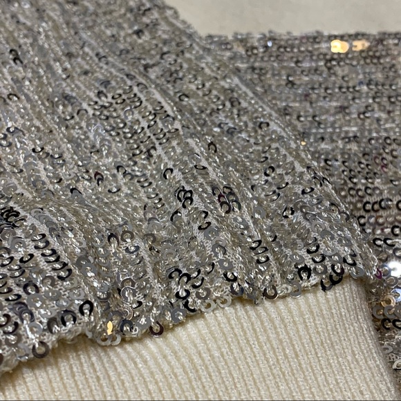 LUSH Sequin Sleeve Sweater Silver Cream Coquette Comfy Cozy Winter Sparkly Small - Picture 14 of 15